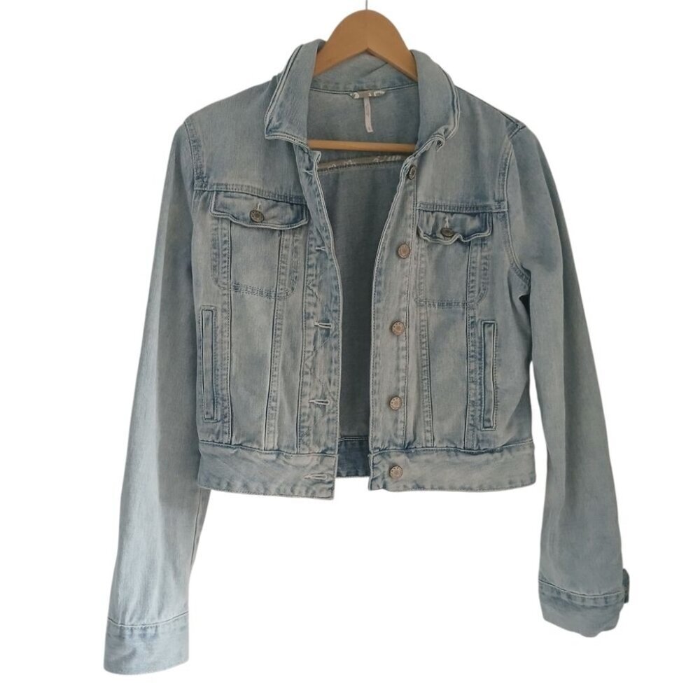Free People Light Wash Denim Jacket Crop Small S
